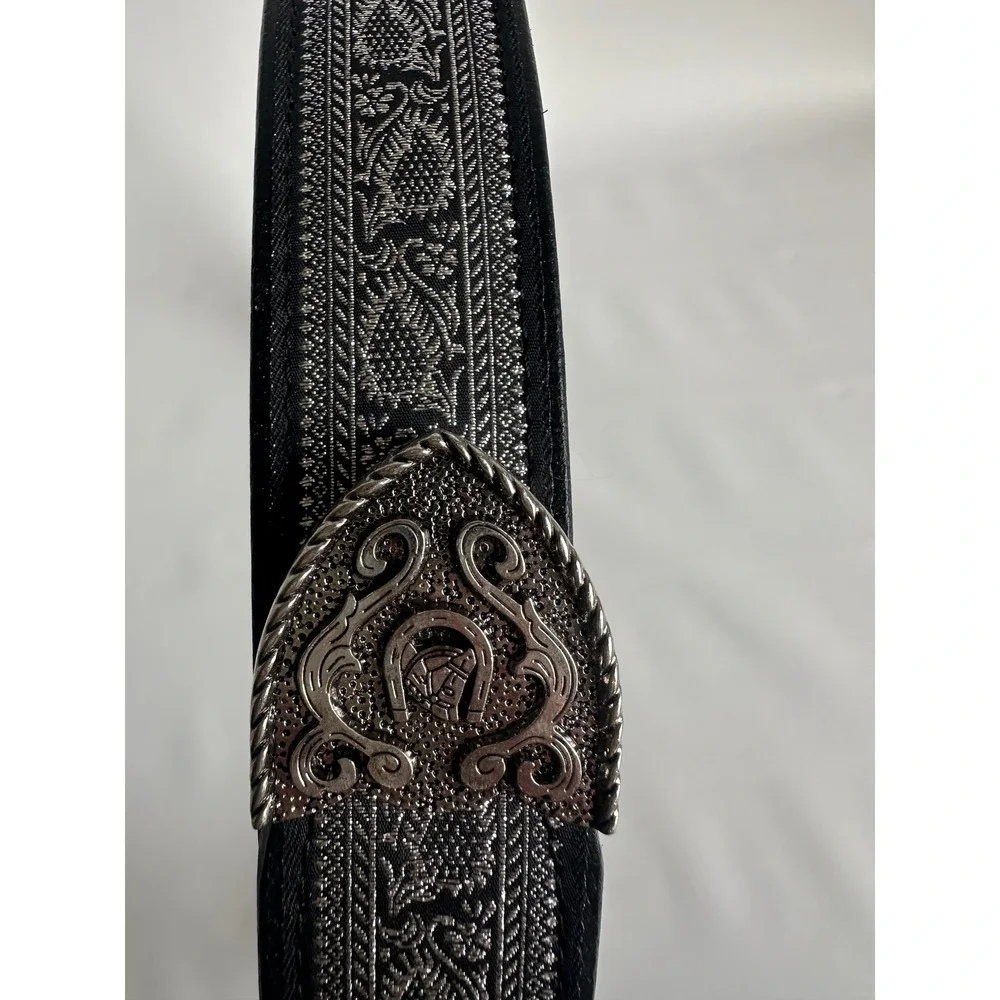Men's Black Western Belt Silver Tone‎ Ornate Horseshoe Buckle Size 42 Mexico